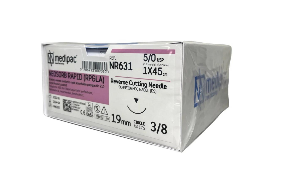 Neosorb (svarer til Vicryl rapid) - Flettet rapid sutur. Hurtig resorberbar, pakning med 24 stk