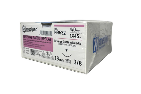 Neosorb (svarer til Vicryl rapid) - Flettet rapid sutur. Hurtig resorberbar, pakning med 24 stk